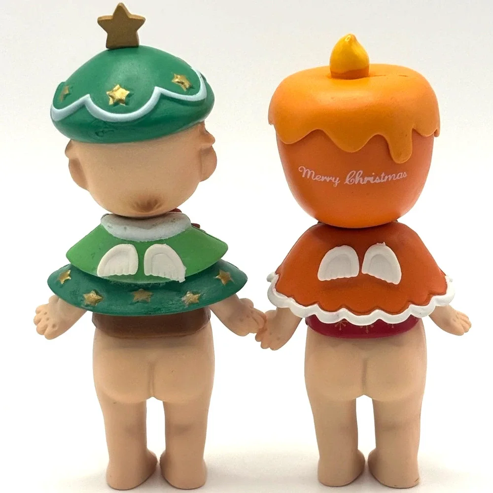 2 New Unbranded Kewpie/Angel Collectible Mini Figures, Christmas Tree & Candle